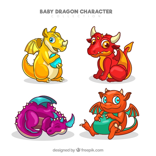 Download Hand drawn baby dragon character collection | Free Vector