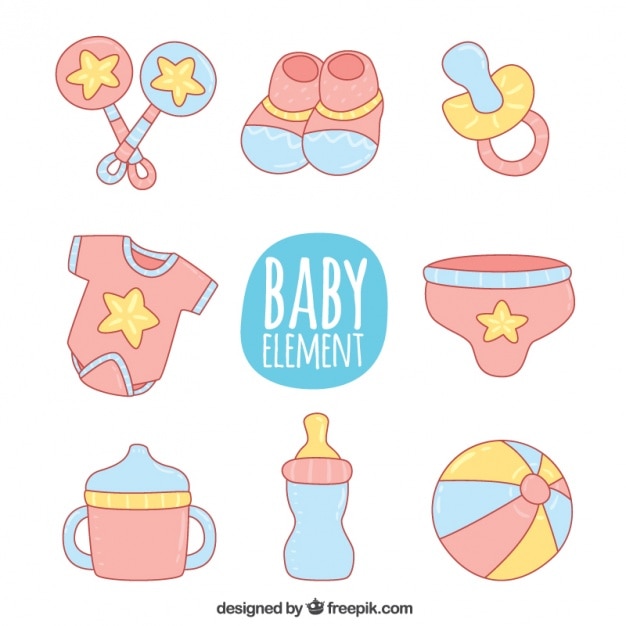 Hand-drawn baby items in pastel colors | Free Vector