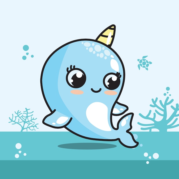 Premium Vector | Hand drawn baby narwhale character