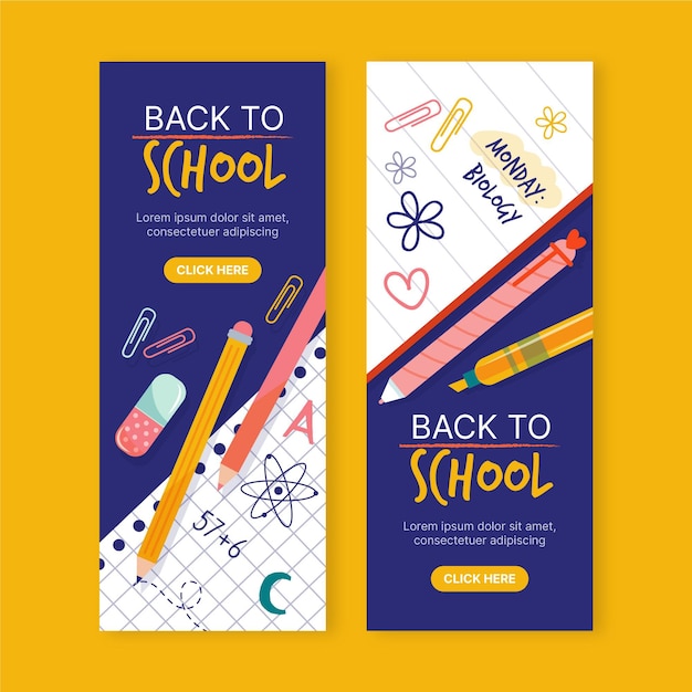 Hand drawn back to school banners | Free Vector