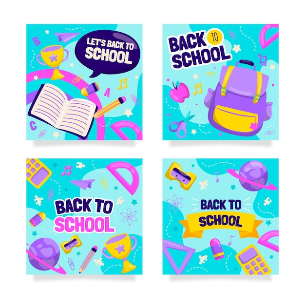 Free Vector | Hand drawn back to school instagram posts collection