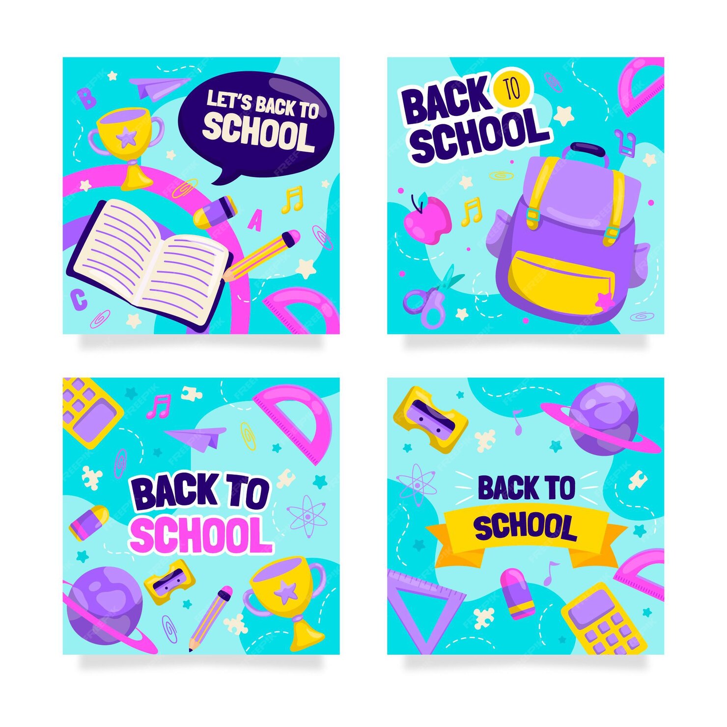 Free Vector | Hand drawn back to school instagram posts collection