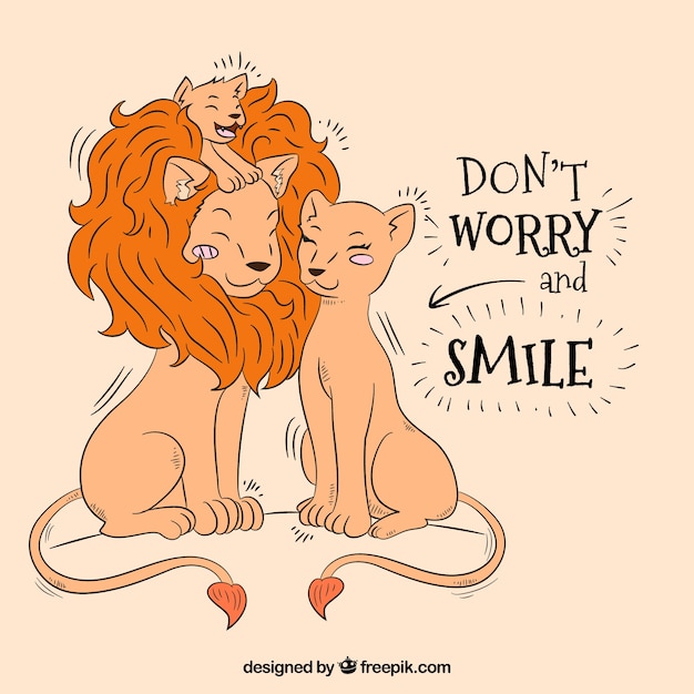 Download Hand-drawn background of lion family | Free Vector