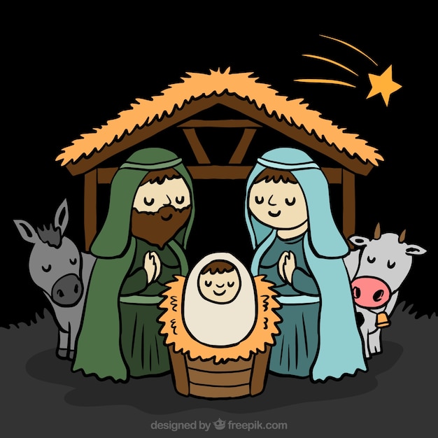 Hand-drawn background of nativity scene