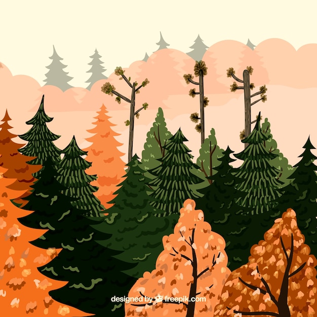 Hand drawn background with autumnal\
landscape