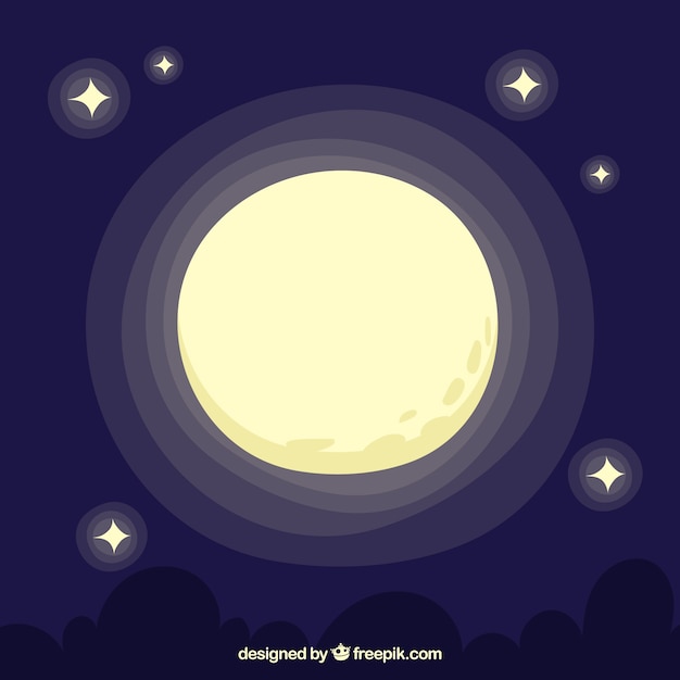 Hand-drawn background with full moon and\
stars