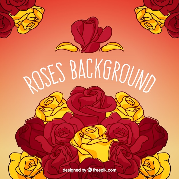 Hand-drawn background with red and yellow
roses