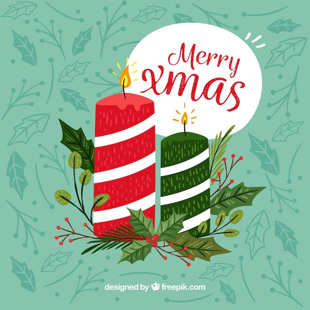 Free Vector Hand Drawn Background With Red And Green Christmas Candles