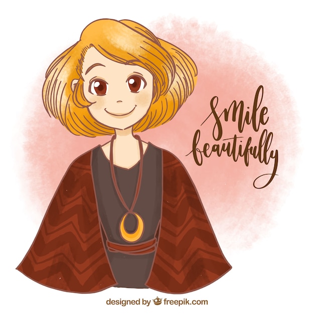 Free Vector | Hand-drawn background of young woman smiling