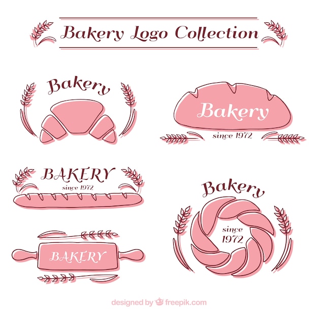 Download Free Download This Free Vector Hand Drawn Bakery Logotypes In Pink Color Use our free logo maker to create a logo and build your brand. Put your logo on business cards, promotional products, or your website for brand visibility.