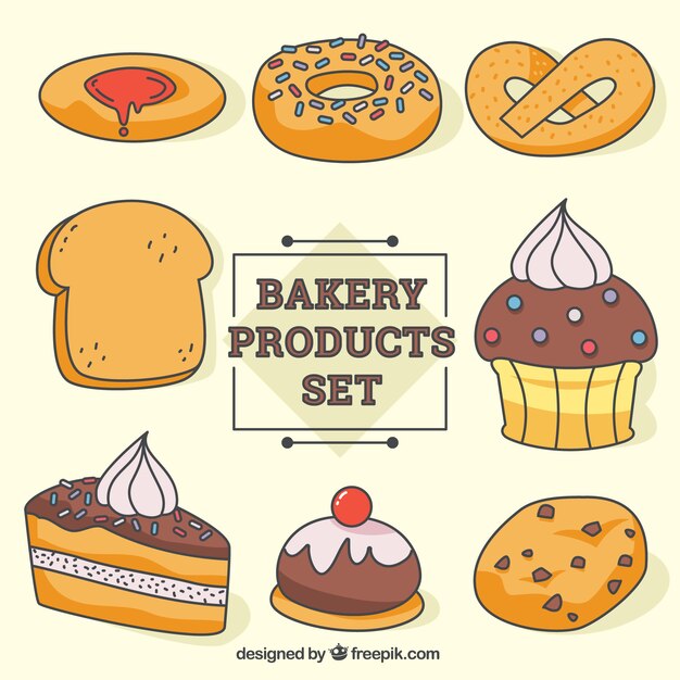 Free Vector | Hand drawn bakery products set