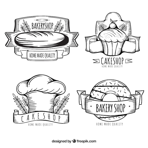 Hand drawn bakery shop logo collection | Free Vector