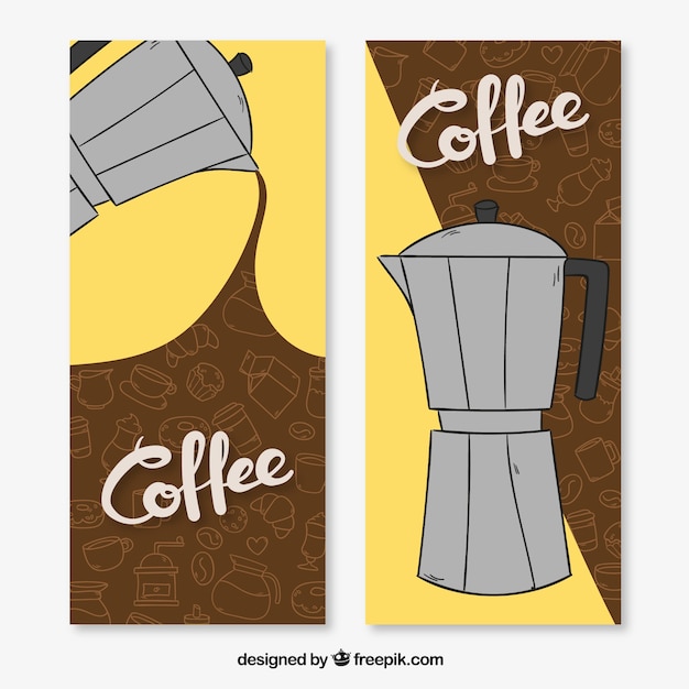 Download Hand-drawn banners with coffee maker Vector | Free Download