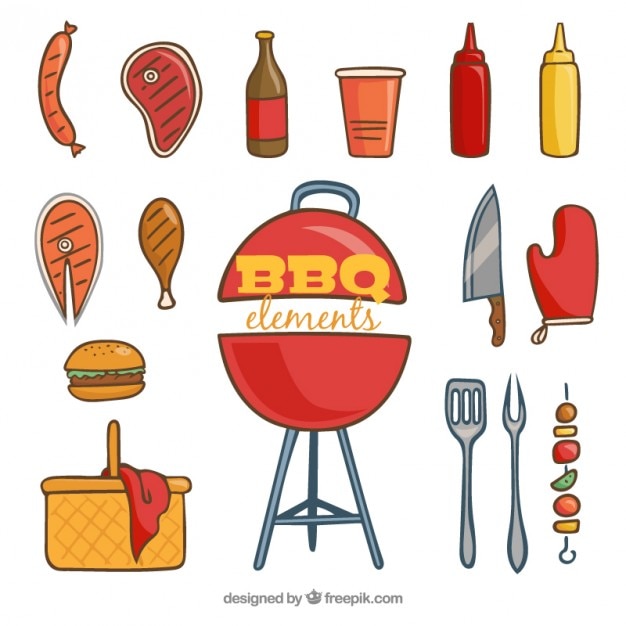 Hand drawn barbecue elements pack