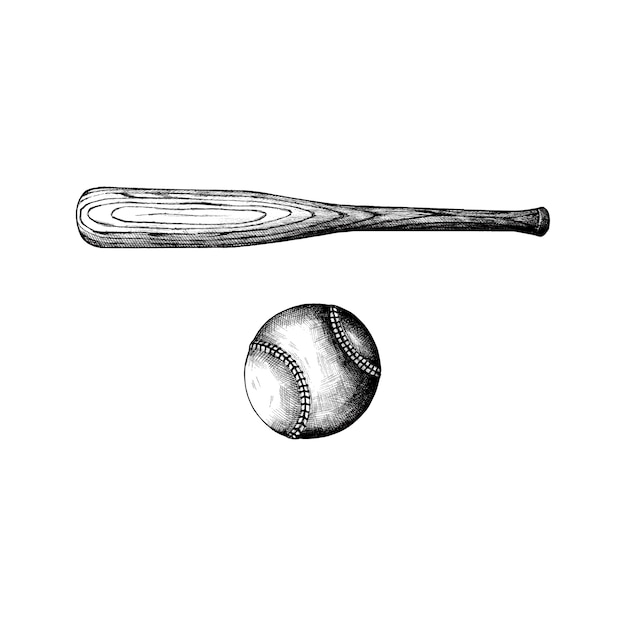 手描きの野球のバットとボール 無料のベクター