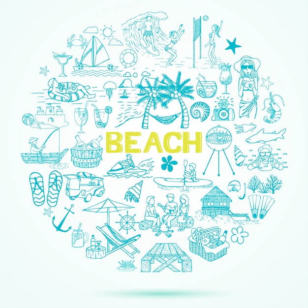 Hand drawn beach elements background