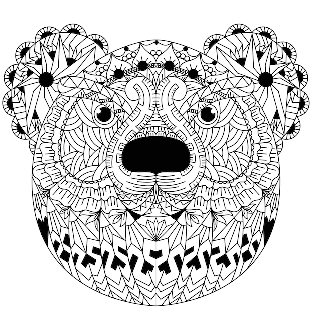 Premium Vector | Hand drawn of bear in zentangle style