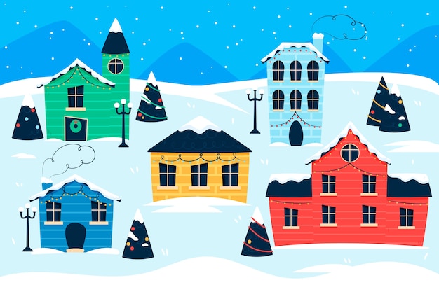 Free Vector | Hand drawn beautiful christmas town