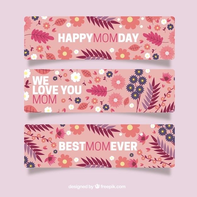 Hand drawn beautiful leaves and flowers
mother's day banners