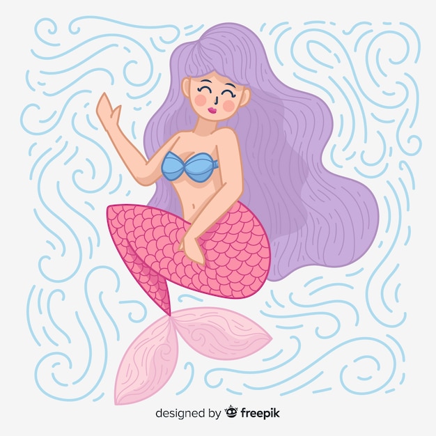 Hand Drawn Beautiful Mermaid Background Free Vector