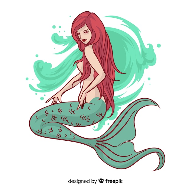 Hand drawn beautiful mermaid background Free Vector