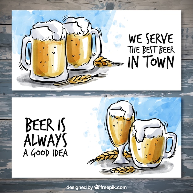 Download Free Vector | Hand drawn beer banners in watercolor effect