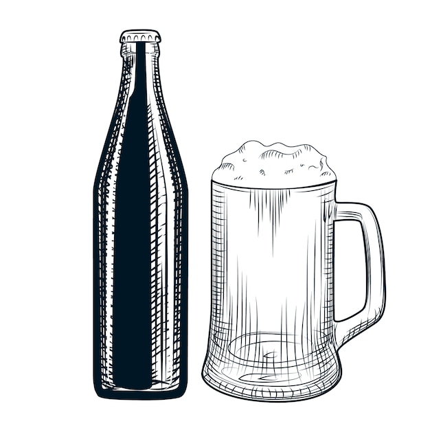 Download Premium Vector | Hand drawn beer bottle and beer mug.