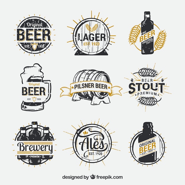 Download Hand drawn beer logo collection | Free Vector