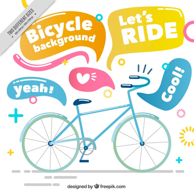 Hand drawn bicycle with speech bubbles\
background