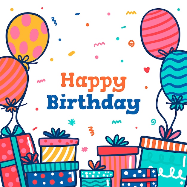 Free Vector | Hand-drawn birthday background with presents and balloons