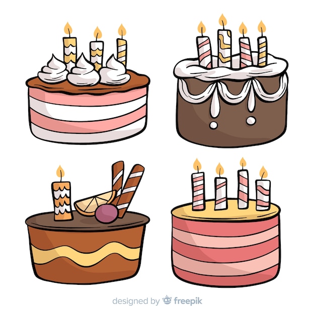 Free Vector | Hand drawn birthday cake collection