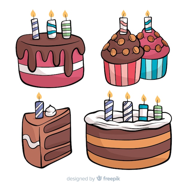 Download Hand drawn birthday cake collection Vector | Free Download