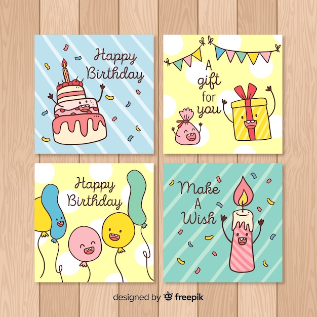 Free Vector | Hand Drawn Birthday Card Collection