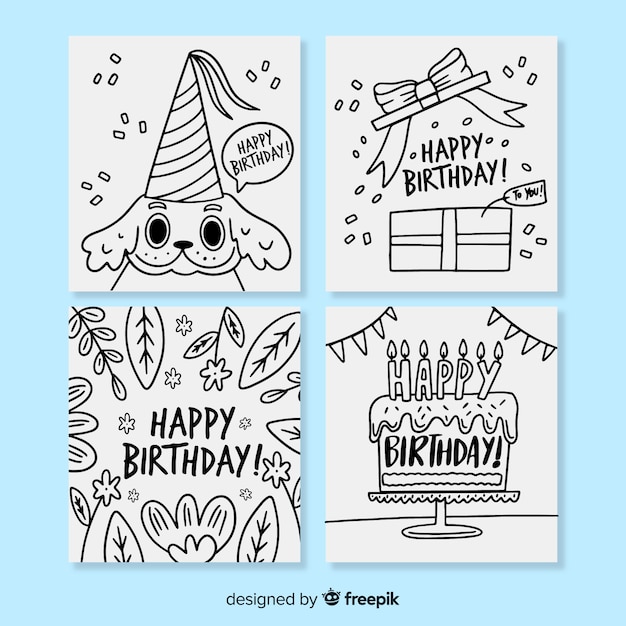 Hand drawn birthday card collection | Free Vector