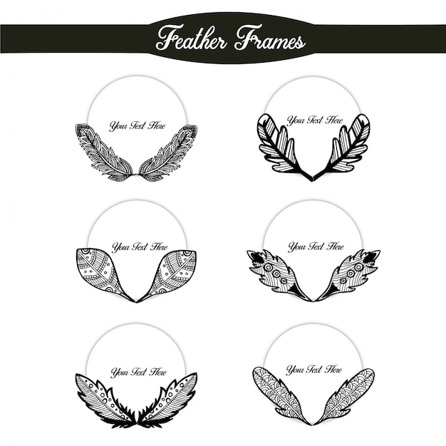 Download Hand Drawn Black and White feather frames Vector | Free ...