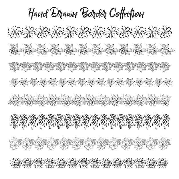Hand drawn black and white flower border
collection