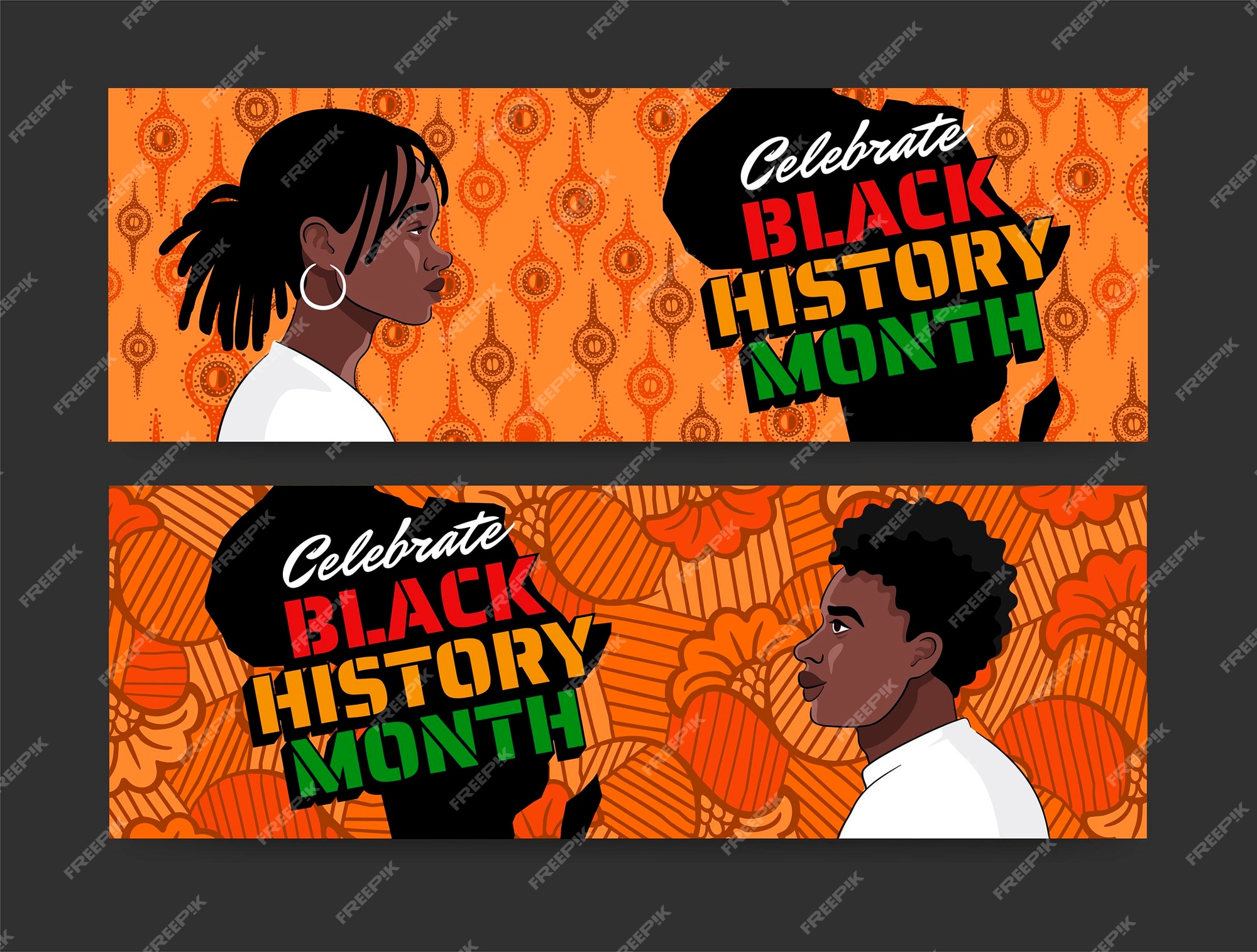 Free Vector Hand drawn black history month horizontal banners set