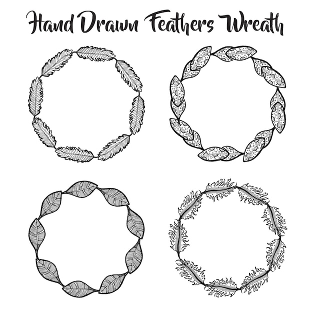 Download Hand drawn black and white feathers wreath | Free Vector