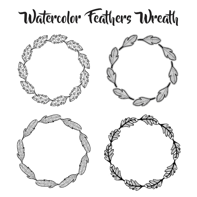 Download Hand drawn black and white feathers wreath Vector | Free ...