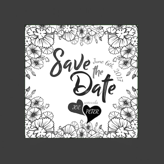 Free Vector Hand drawn black and white floral wedding