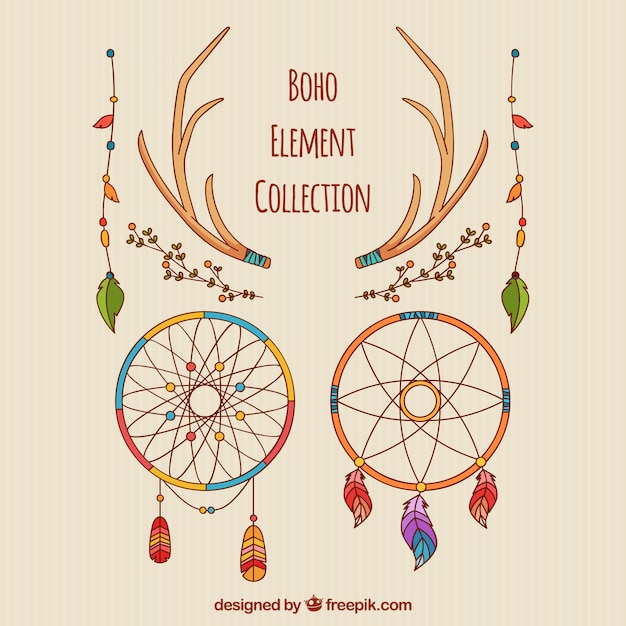 Hand Drawn Boho Element Collection Free Vector