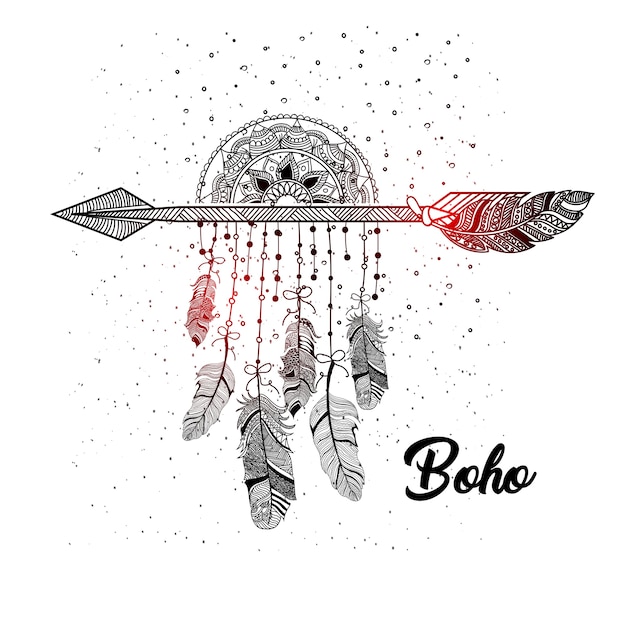 Download Hand drawn boho style of decorative arrow with feathers ...