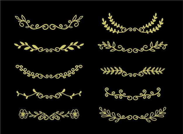 Hand drawn borders elements set collection, floral gold ornament vector Premium Vector