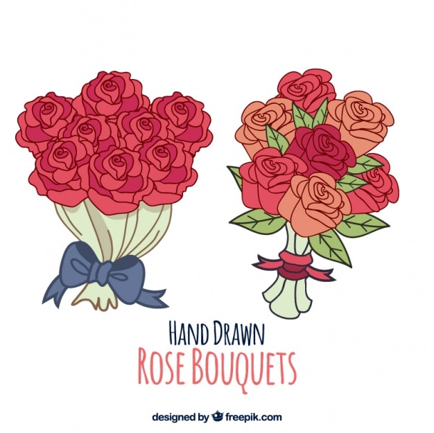Hand drawn bouquets of roses