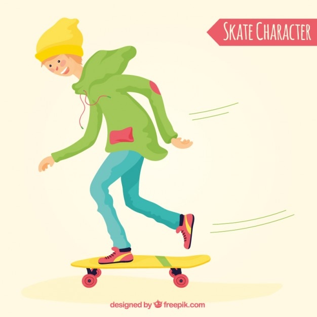 Hand drawn boy with his skateboard