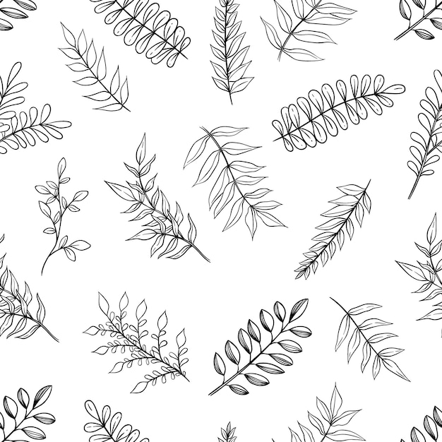Premium Vector Hand Drawn Branches Or Leaves Seamless Pattern
