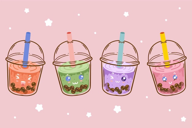 Premium Vector | Hand drawn bubble tea flavors