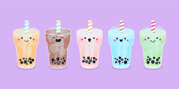 Free Vector | Hand drawn bubble tea flavors