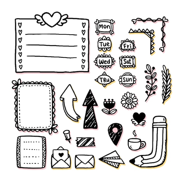 Premium Vector Hand Drawn Bullet Journal Elements Set 6106