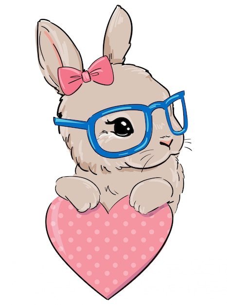 Download Hand drawn bunny with glasses. cute rabbit and heart ...